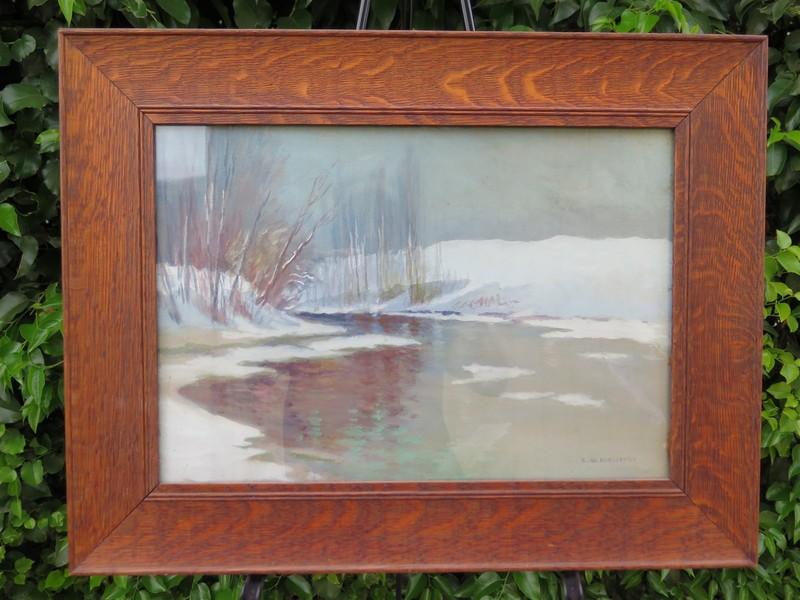 Original Edward W Kingsbury Watercolor Gauche Painting Snow Lake 22.75 x 17.75