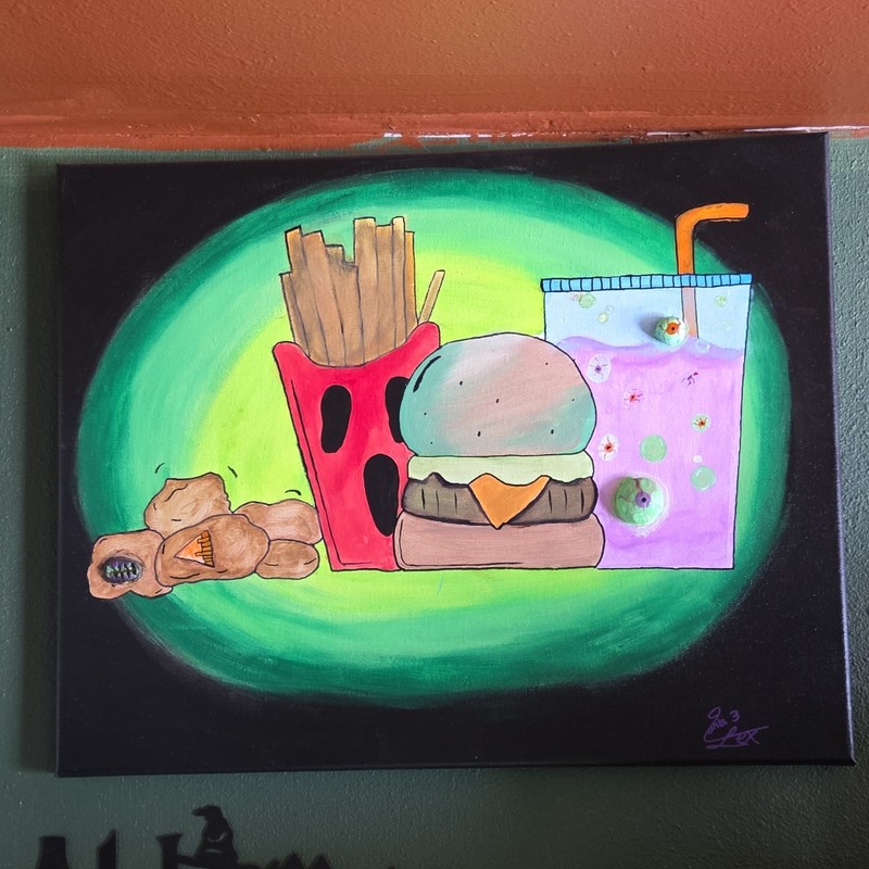 Lex Signed Framed Pop Art Fast Food Painting Burger Fries Soda Nuggets