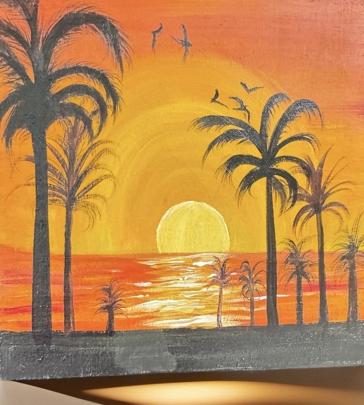 Original Acrylic And Mixed Media Painting On Wood —sunset Reflection On Beach