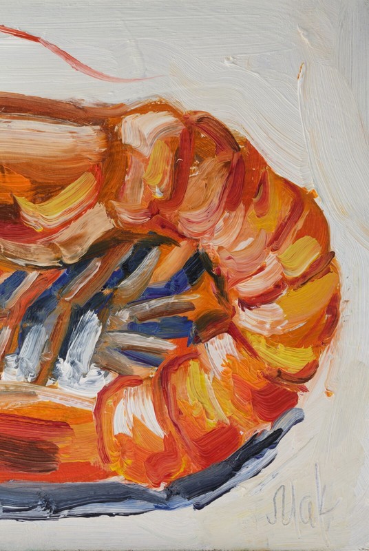 Prawn Oil Painting Shrimp with Lemon Original Wall Art Seafood gallery