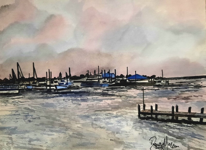 Boat marina nautical art original signed watercolor painting 12 x 16 inches