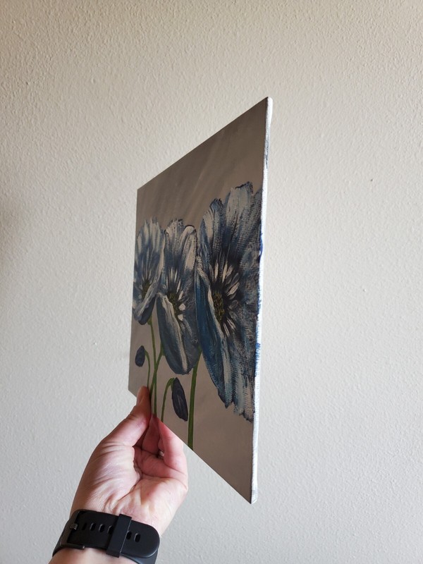 Handmade Painting Acrylic Art Panel 8x10x1/16in Decor Flowers Blue Poppies gallery