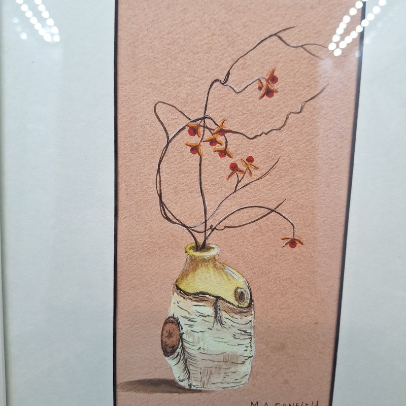 Original Mary Ann Canfield Matted Floral Watercolor Painting Flowers Vase Framed gallery