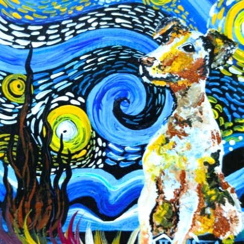 4Pcs ACEO Original Nightmare Sky Animals Starry Night Acrylic Art Set Paint NEW gallery