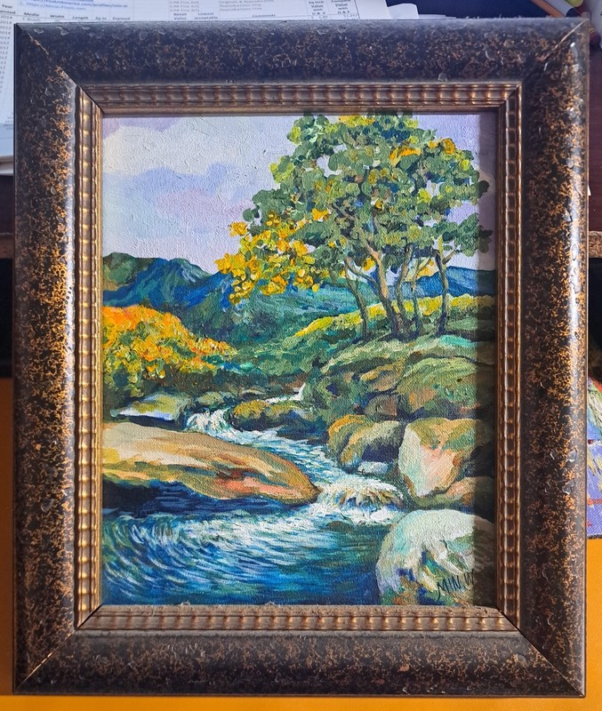 Fine Art, signed original Oil painting, with framed «River Rapids 1»