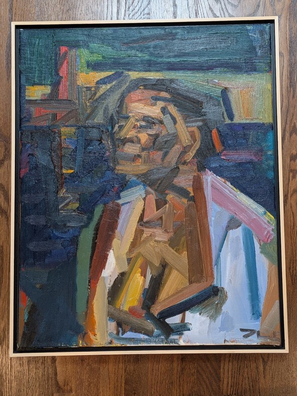 Abstracted Figurative Painting in Oil, Framed, Signed by Artist (Chunbum Park)