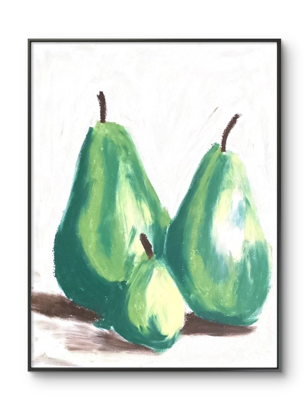 A Family of Three Pears Doodle on Paper Still Life Food Fruit Art Original 11×14
