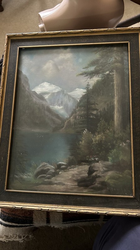 VINTAGE Early 1900s H. Hamblin Pastel Painting Lake Louise? Impressionist Frame