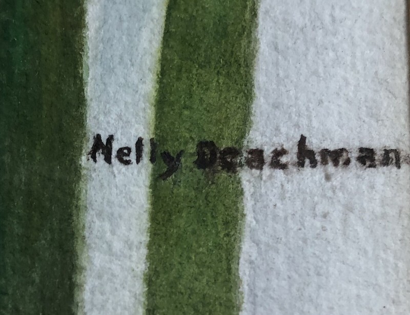 Artist NELLY DEACHMAN Original IRIS Watercolor Painting x2 ORANGE & YELLOW PAIR gallery