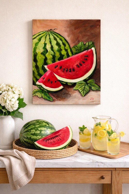 Watermelon Painting Summer Fruit Kitchen Wall Art Acrylic Canvas Still Life gallery