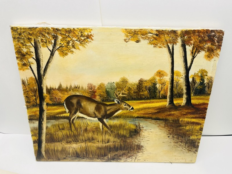 Richard Martin – Buck At Creek ORIGINAL Oil On Canvas Landscape Painting 20″x16″