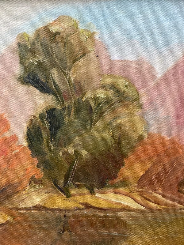 Vintage Plein Air Desert Lake Reflection Landscape Impressionist Study Painting gallery