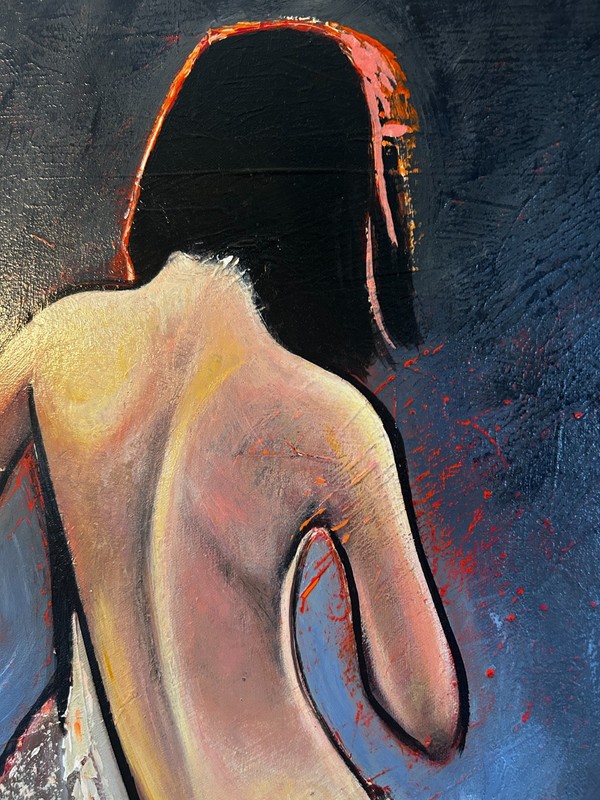 Model Woman Back Figurative Painting in Grey Tone Acrylic on Canvas 24"x48" gallery