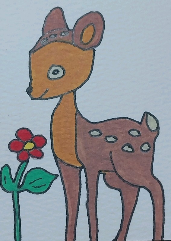 ACEO Original Art Painting DEER Animal Miniature ATC Hand Painted Art Card