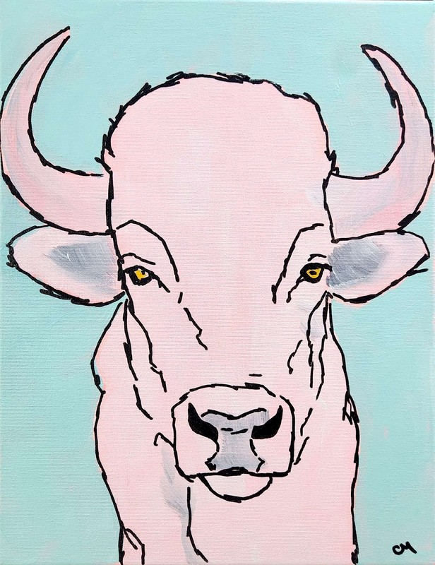 Original Abstract 11x14 Buffalo Acrylic Canvas Painting Signed Blue Wall Art gallery