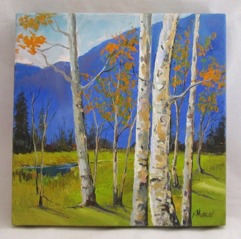 MONTEREY BAY, CALIFORNIA ARTIST, KATHLEEN MURRAY OIL PAINTING: FALL ASPEN TREES