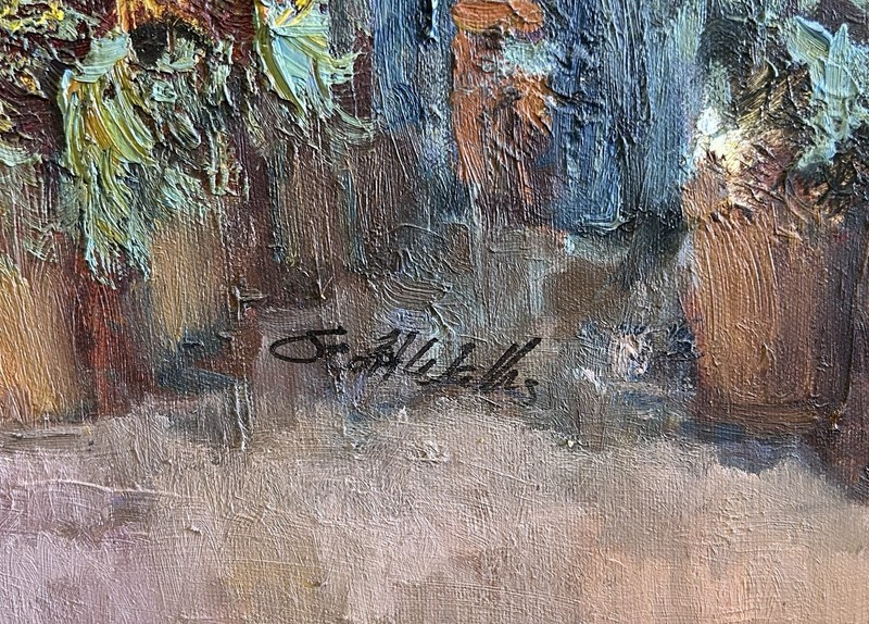 Scott Wallis Oil Painting "The Flower shop" Madrid, Spain "2006" 24x36 gallery