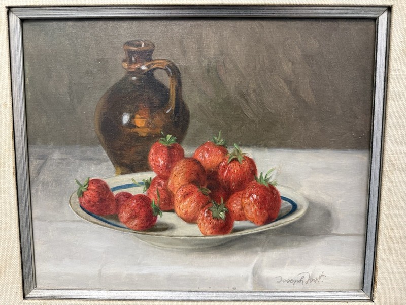 Joseph Jost (Austrian, 1888-1969) Still Life with Strawberries O/C Signed LR