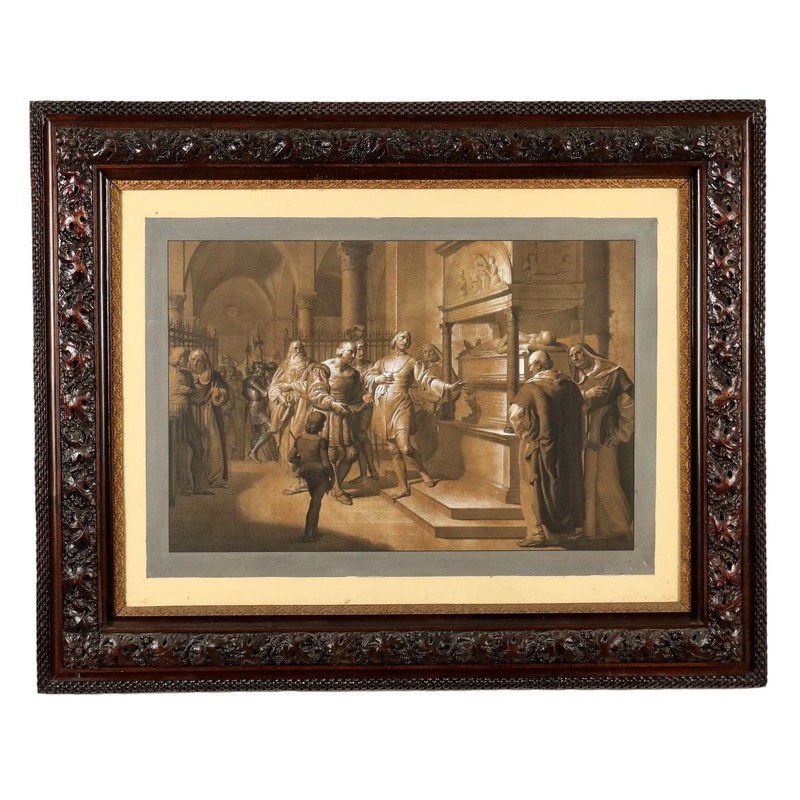 Italian Art Nouveau Antique Portrait Painting XIX Century Handmade Framed Canvas