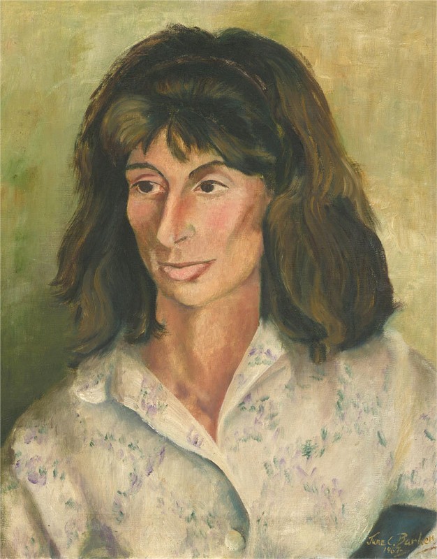 June Conning Barker – 1967 Oil, Brown-Haired Figure