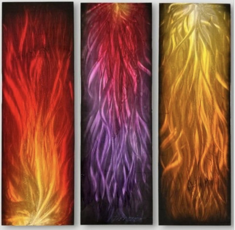 Chris DeRubeis "Nature Series" 3-Panel Mixed Media On Aluminum 