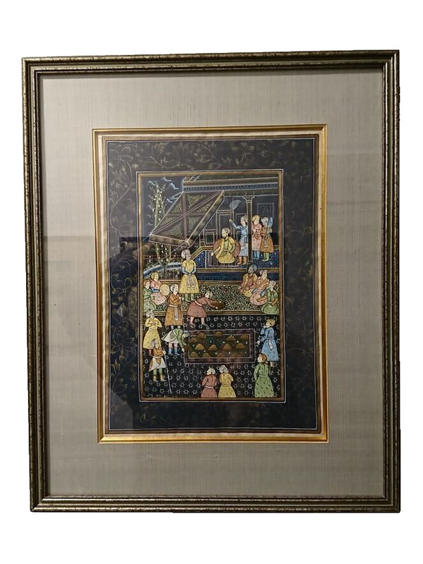 Indian Mughal Durbar Court Akbar Original Artwork Watercolor Silk Painting Frame