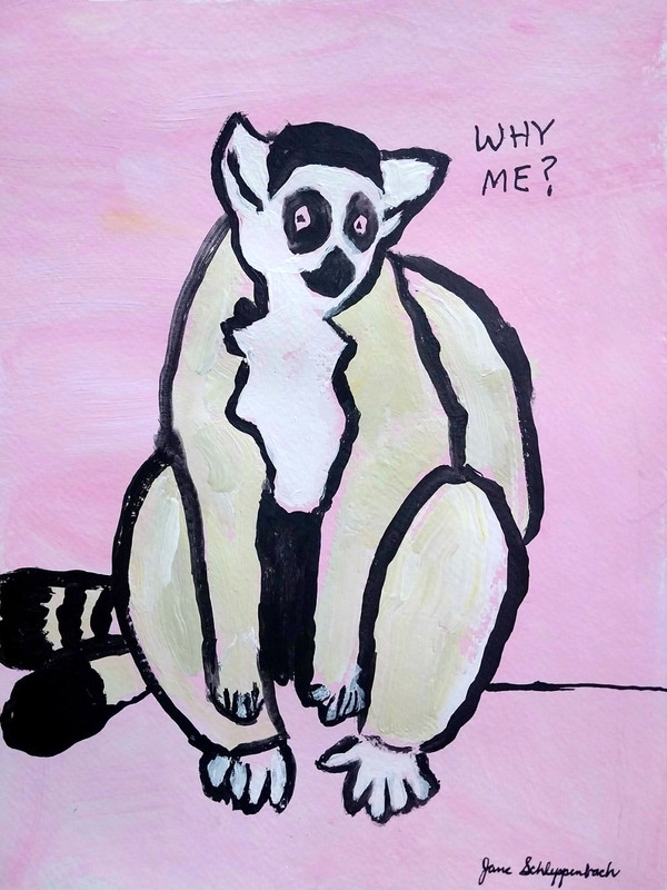 Bach Modern Contemporary Acrylic Art Signed Original Painting Lemur Zoo