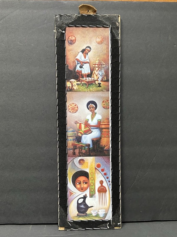 Ethiopian Triptych Painting Traditional Daily Life Women Artwork Signed gallery