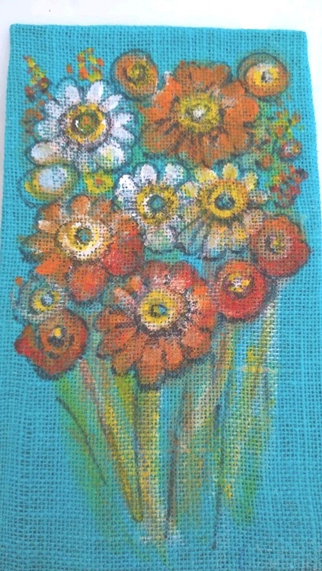 Art Painting Flowers Original Acrylic 12″ Primitive Fantasy Country Style