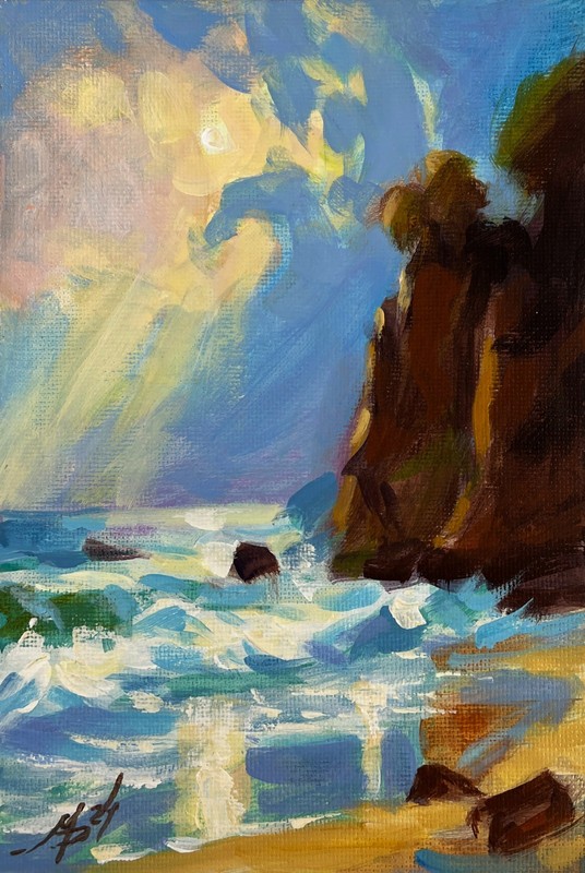 Acrylic Painting Summer Seashore M. Patskan Unframed Original nAAA4877
