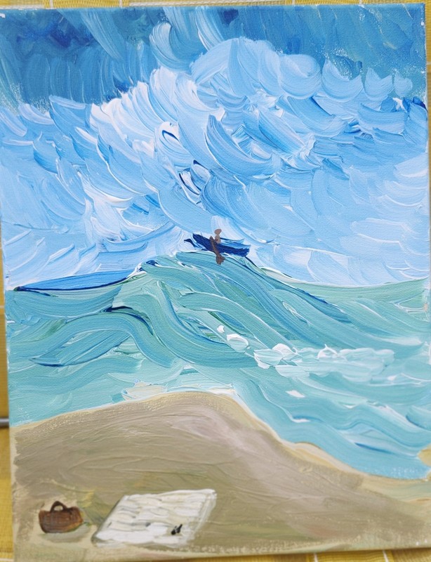 Ocean Surfing Colorful Modern Art Acrylic Painting On Canvas 11×14