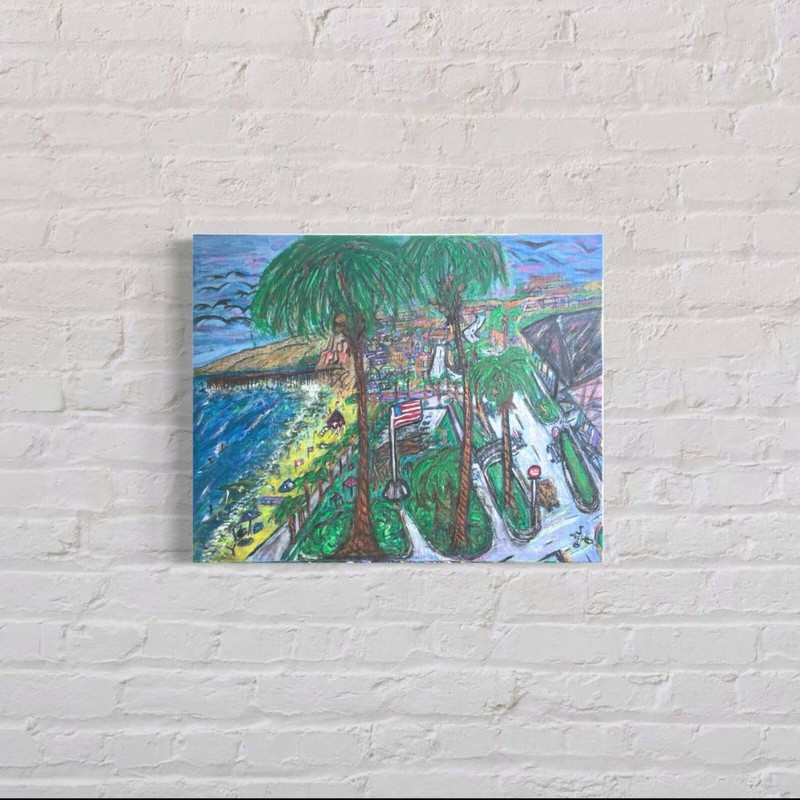 La Jolla Beach, CA. Original Art by HERRSI, Acrylic & Charcoal Stick, 16×21»