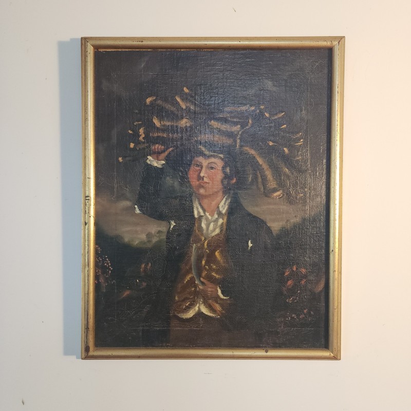 Oil Painting Of Man Carrying Wood Folk Art DUTCH Thomas Chambers?