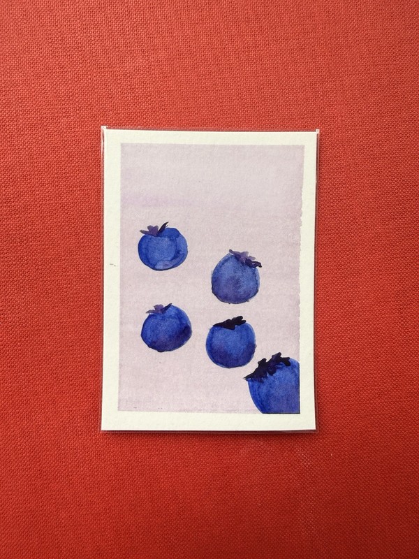 ACEO Original Monochromatic Fruit Blueberries Watercolor 2.5 X 3.5