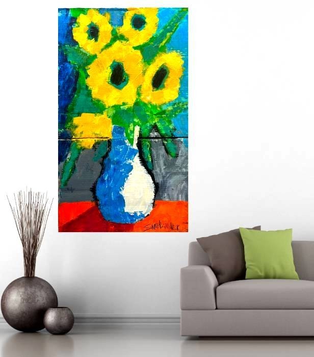 colorful BIG FLOWERS VASE Pop Art PAINTING Cardboard Original SWARTZMILLER DNA
