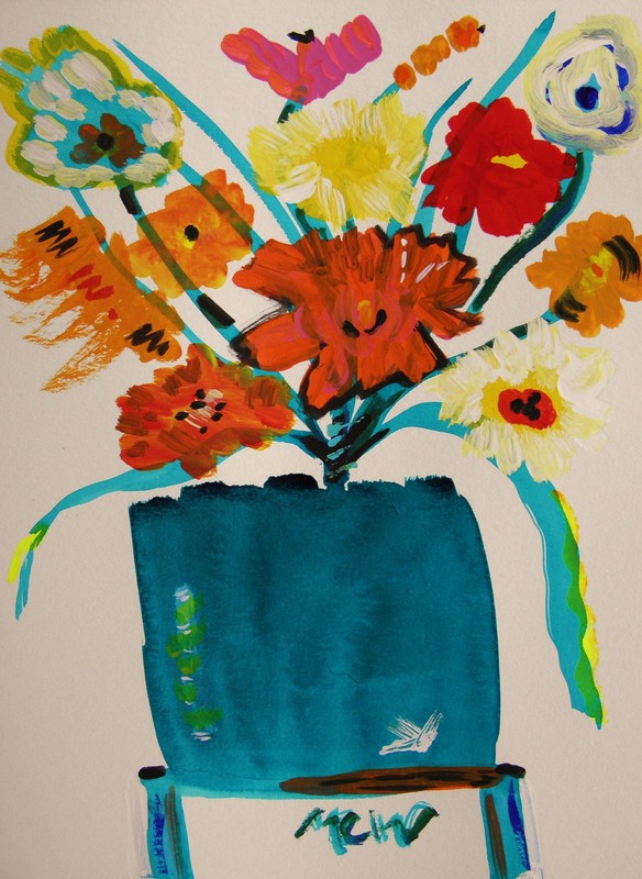 ORIGINAL Vase Flowers Folk OUTSIDER Self Taught Naive Mary Carol art MCW