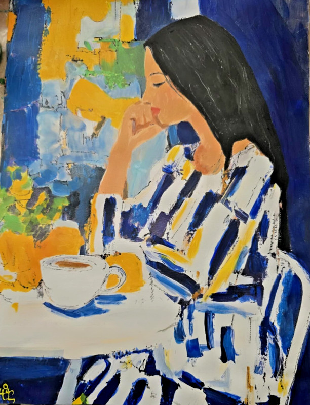 Original Acrylic on Canvas Painting «Sunny Morning and a Cup of Coffee»