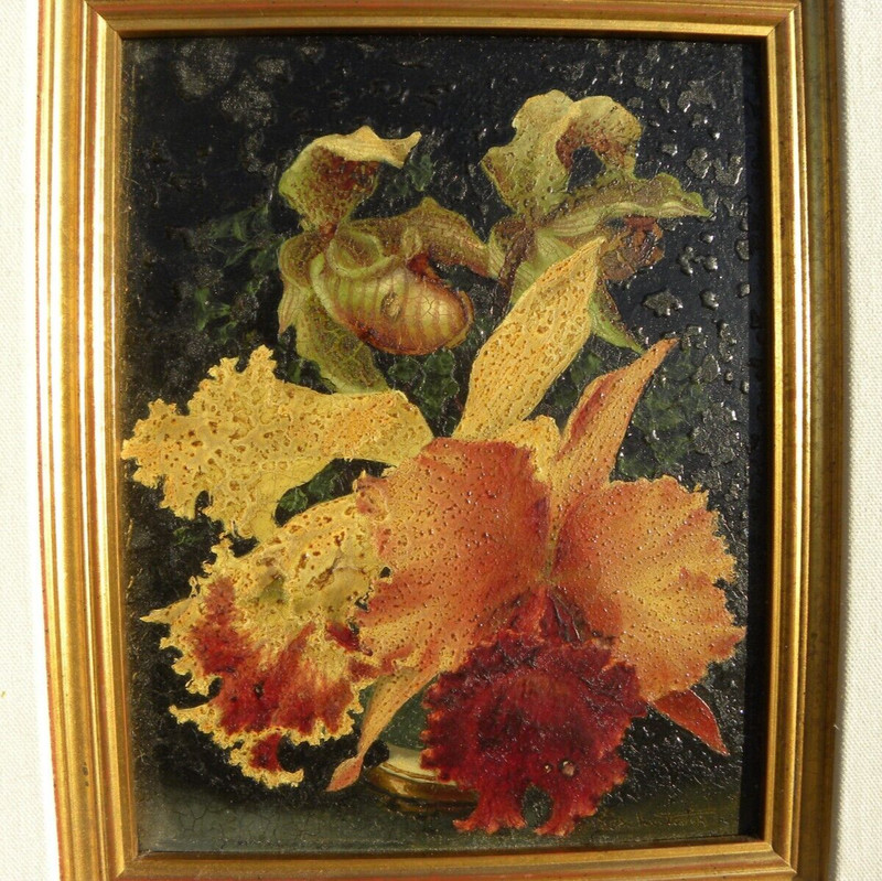 Orchids French vintage painting realistic trompe l’oeil style