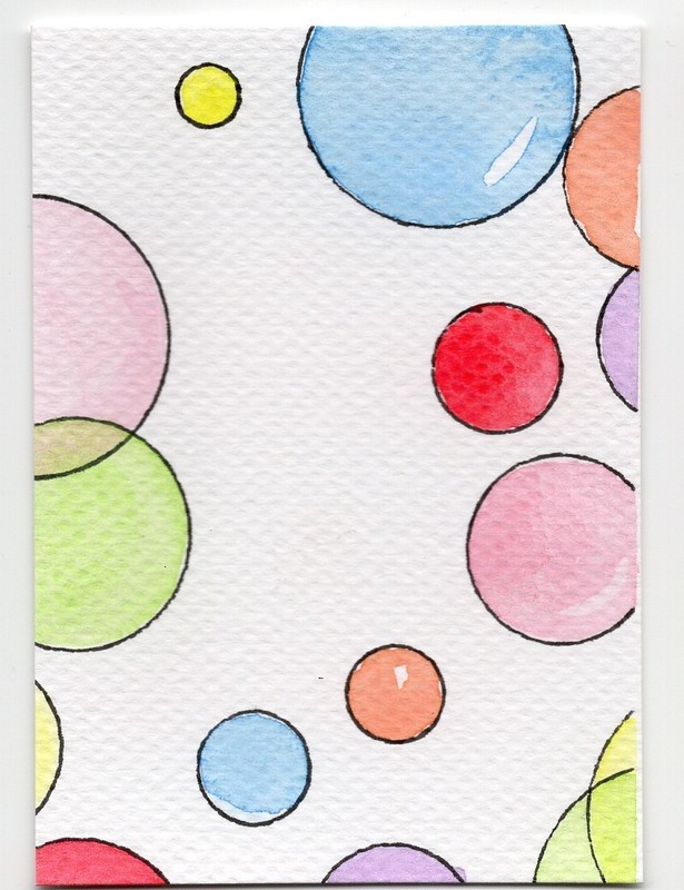 Original Watercolor ACEO Bubble Art – Colorful Abstract Circles – Mini Painting