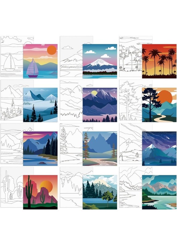 Sherr 12 Pcs Pre Printed Canvas Cute Canvas Painting Set