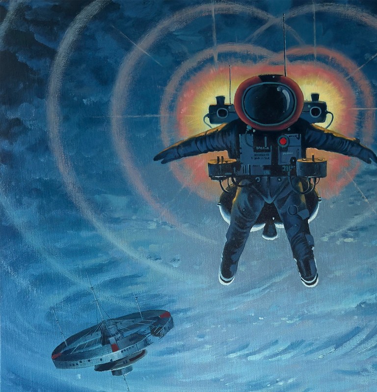 Apollo Inspired Astronaut in Space Sci-Fi Art - 20x24 inch oil on canvas gallery
