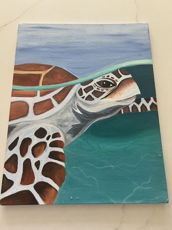 Original Acrylic Sea Turtle Painting on Canvas Coastal Beach Ocean Wall Art