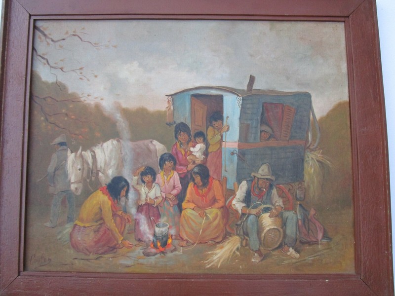 Antique Painting Impressionism Regionalism Camp Mexican Indian Family Traveling gallery