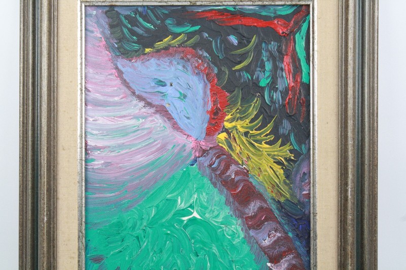 Small Vintage Abstract Acrylic Painting On Canvas Unsigned Mystery Artist gallery