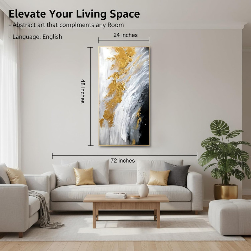 Hand-Painted Black and White Abstract Oil Painting on Canvas for Entrance-Hall, gallery