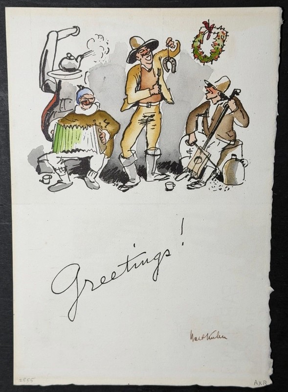 Circa 1930s Walt Kuhn Original Watercolor Illustration Greeting Artwork Signed