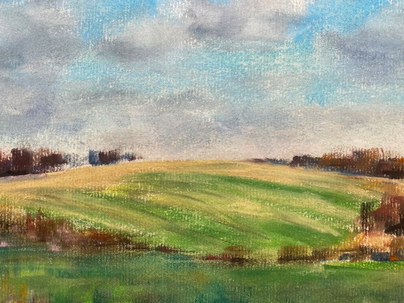 ::FRANZ EHMKE *1928 -2018 BERLIN CORNFELDER MEADOW SKY BLUE PASTEL SIGNED gallery
