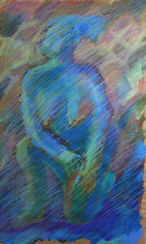 MODERNIST ACRYLIC PAINTING ON BROWN PAPER ABSTRACTED NUDE WOMAN BY BIURF 1997