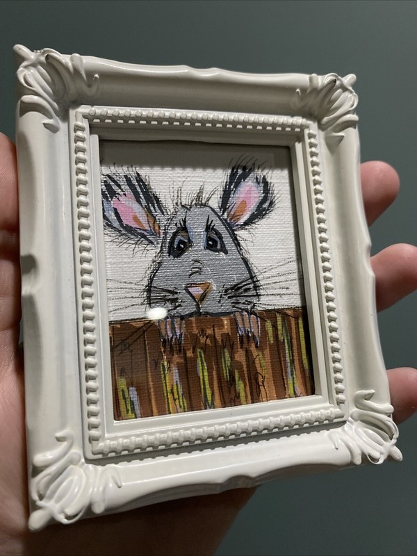 Funny Mouse,Original Painting On Paper,3/4,framed,miniature,small,mini gallery