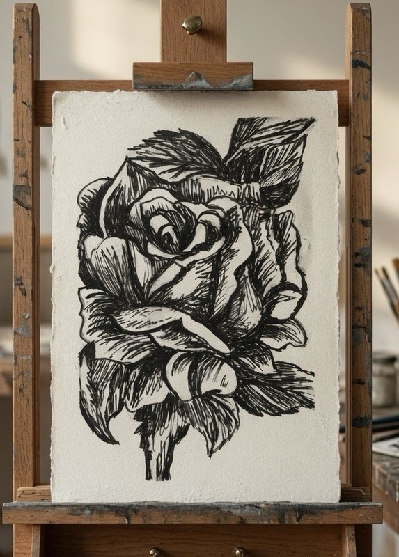 ACEO Art Card Rose Flower Original Artwork￼
